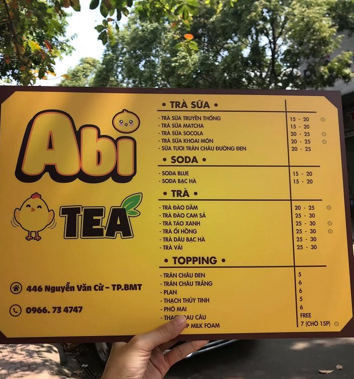 in menu trà sữa Hà Nội